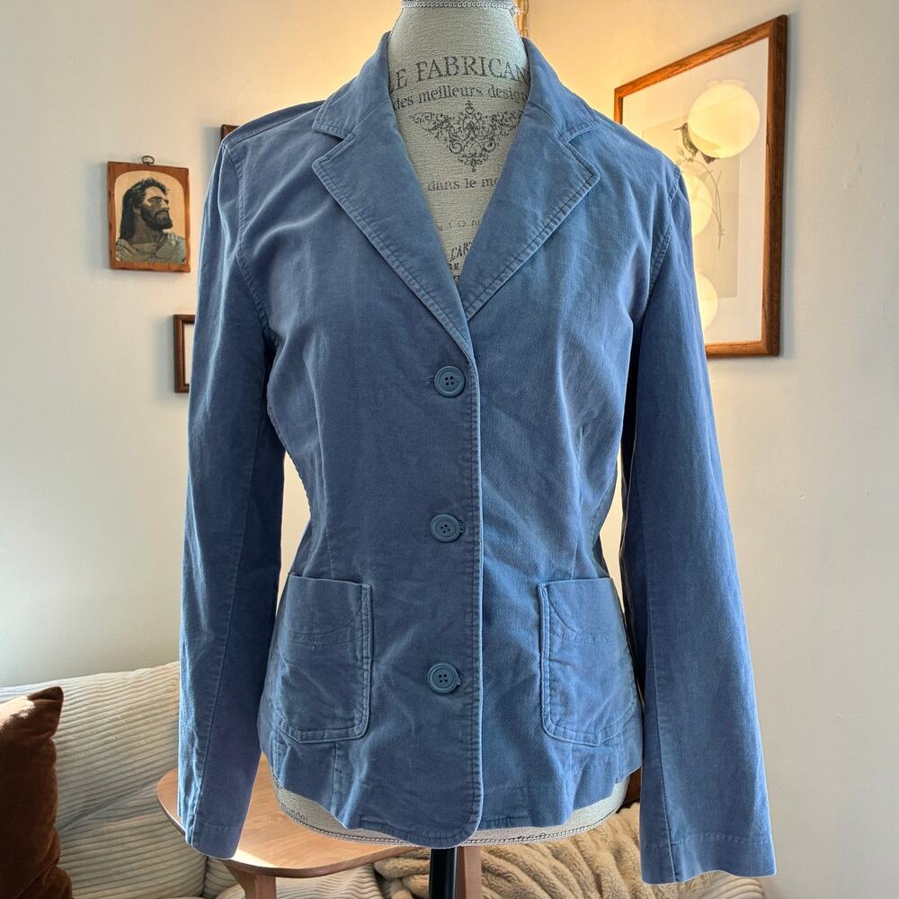 Sonoma Blue Corduroy Blazer Jacket Medium M Stretch Cotton Fitted Button Up